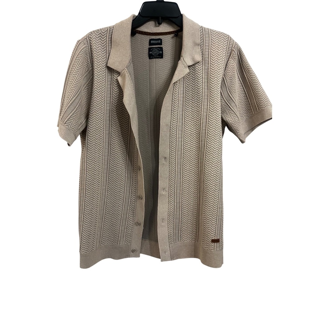 Buffalo David Bitton Mens Tan Textured Chevron Knit Short Sleeve Button Up Shirt
